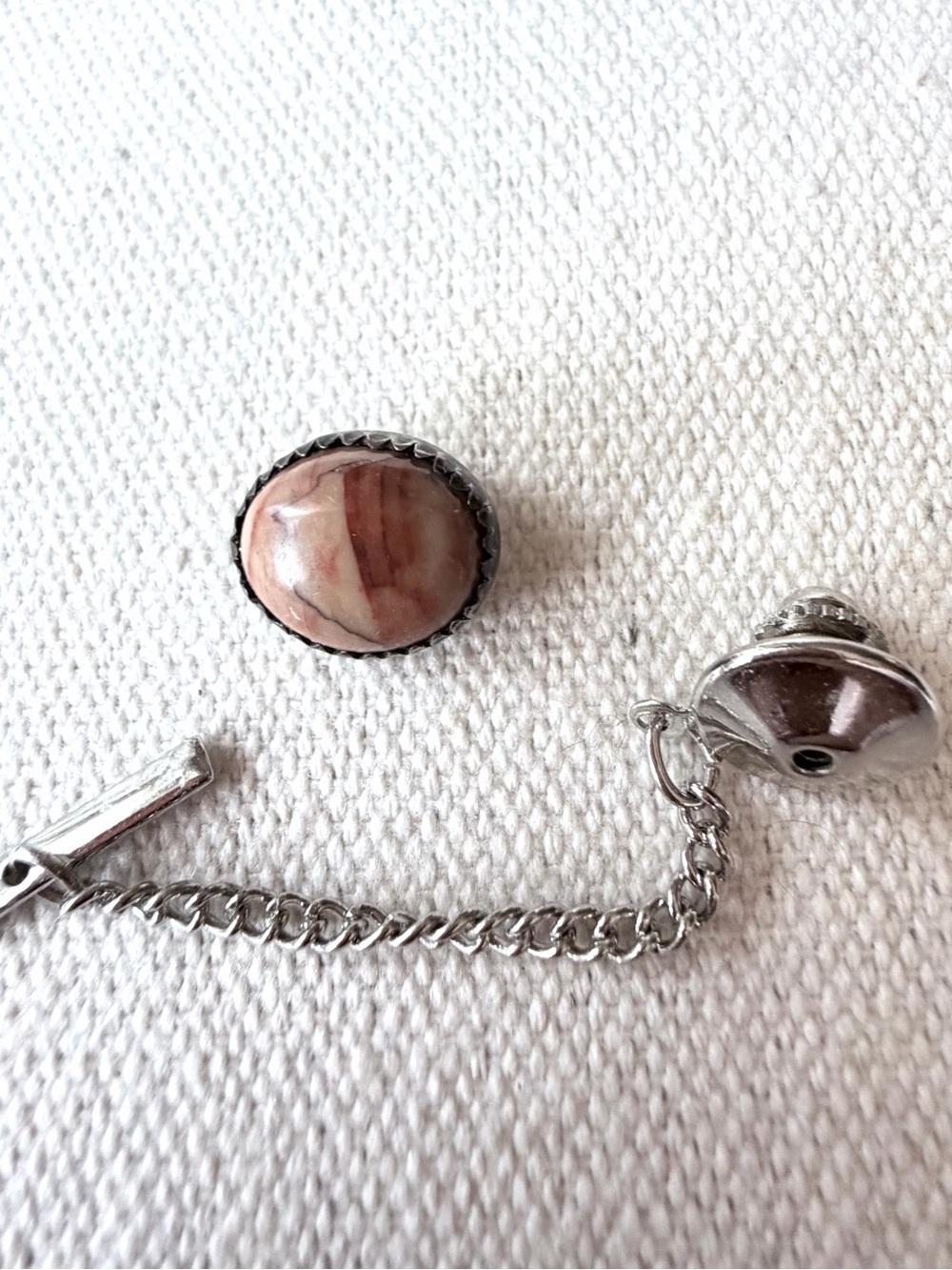 Vintage Men’s Polished Jasper Stone Tie Tack Necktie Business Accessory Jewelry